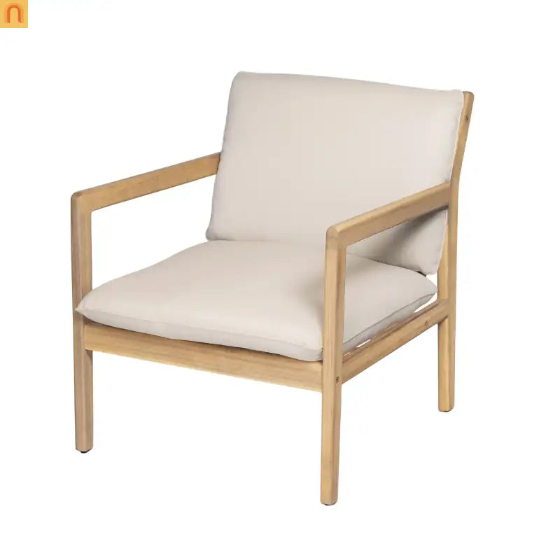 Outdoor Armchair Set Acacia Wood Light Teak Cushion Set of 2