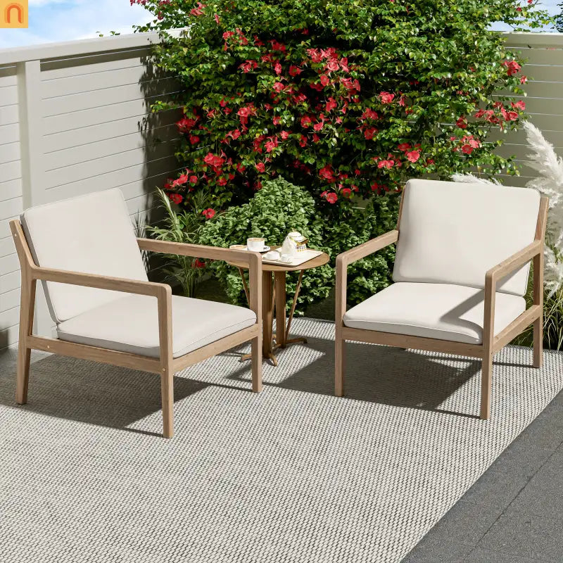 Outdoor Armchair Set Acacia Wood Light Teak Cushion Set of 2