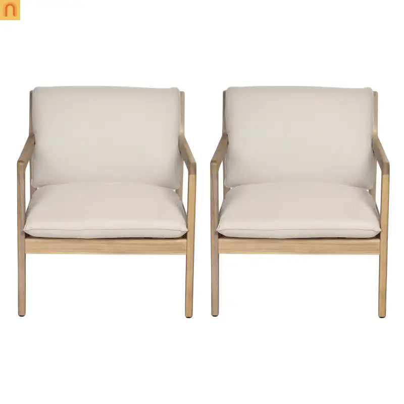 Outdoor Armchair Set Acacia Wood Light Teak Cushion Set of 2