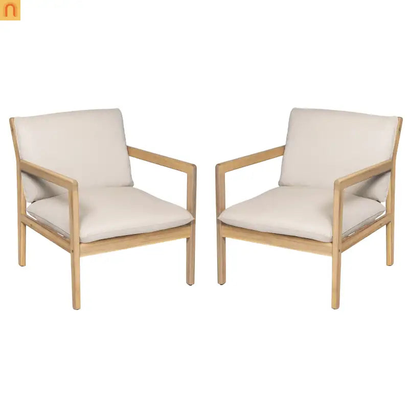 Outdoor Armchair Set Acacia Wood Light Teak Cushion Set of 2