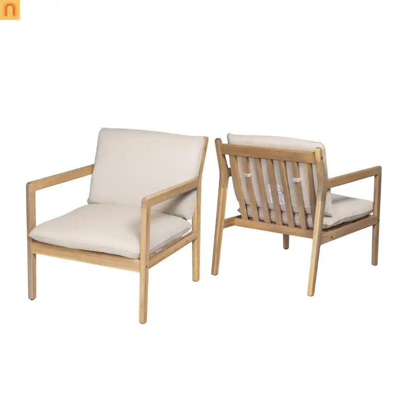 Outdoor Armchair Set Acacia Wood Light Teak Cushion Set of 2