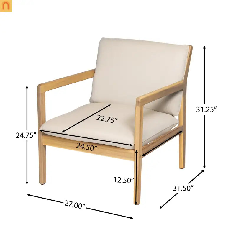 Outdoor Armchair Set Acacia Wood Light Teak Cushion Set of 2