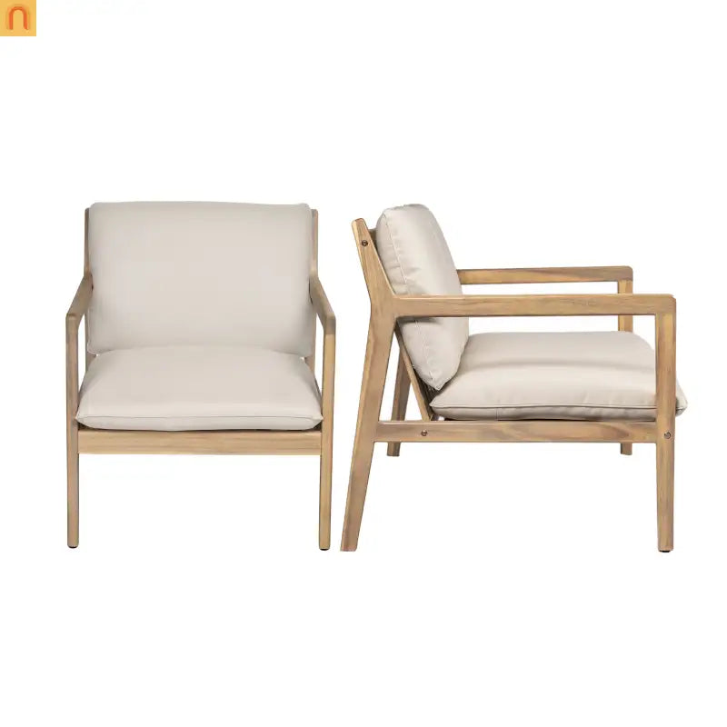 Outdoor Armchair Set Acacia Wood Light Teak Cushion Set of 2