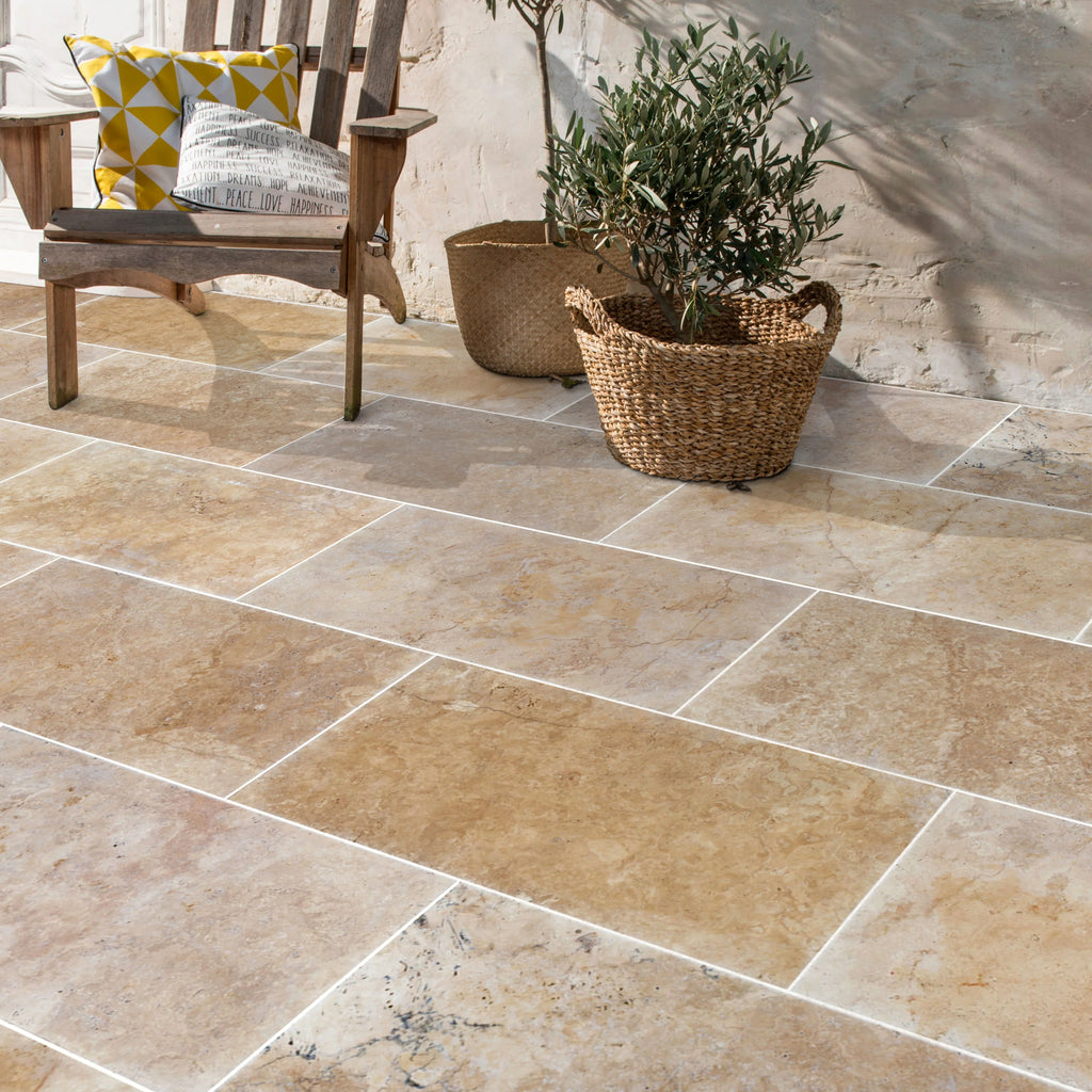 Travertine Beige Tumbled Pavers 18x36 - Rustic Mediterranean Style