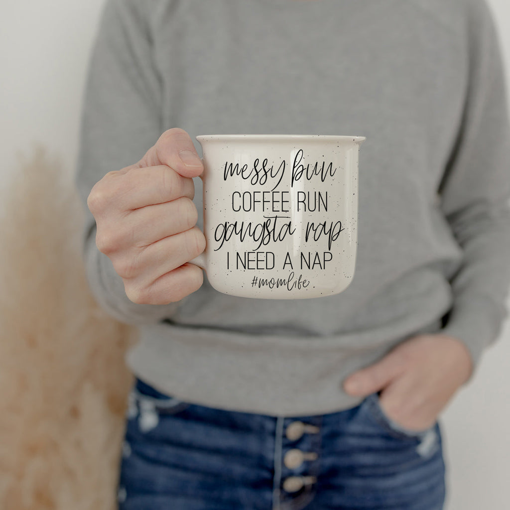 Messy Bun Coffee Run 14.5oz Ceramic Campfire Mug Double-Sided Speckled