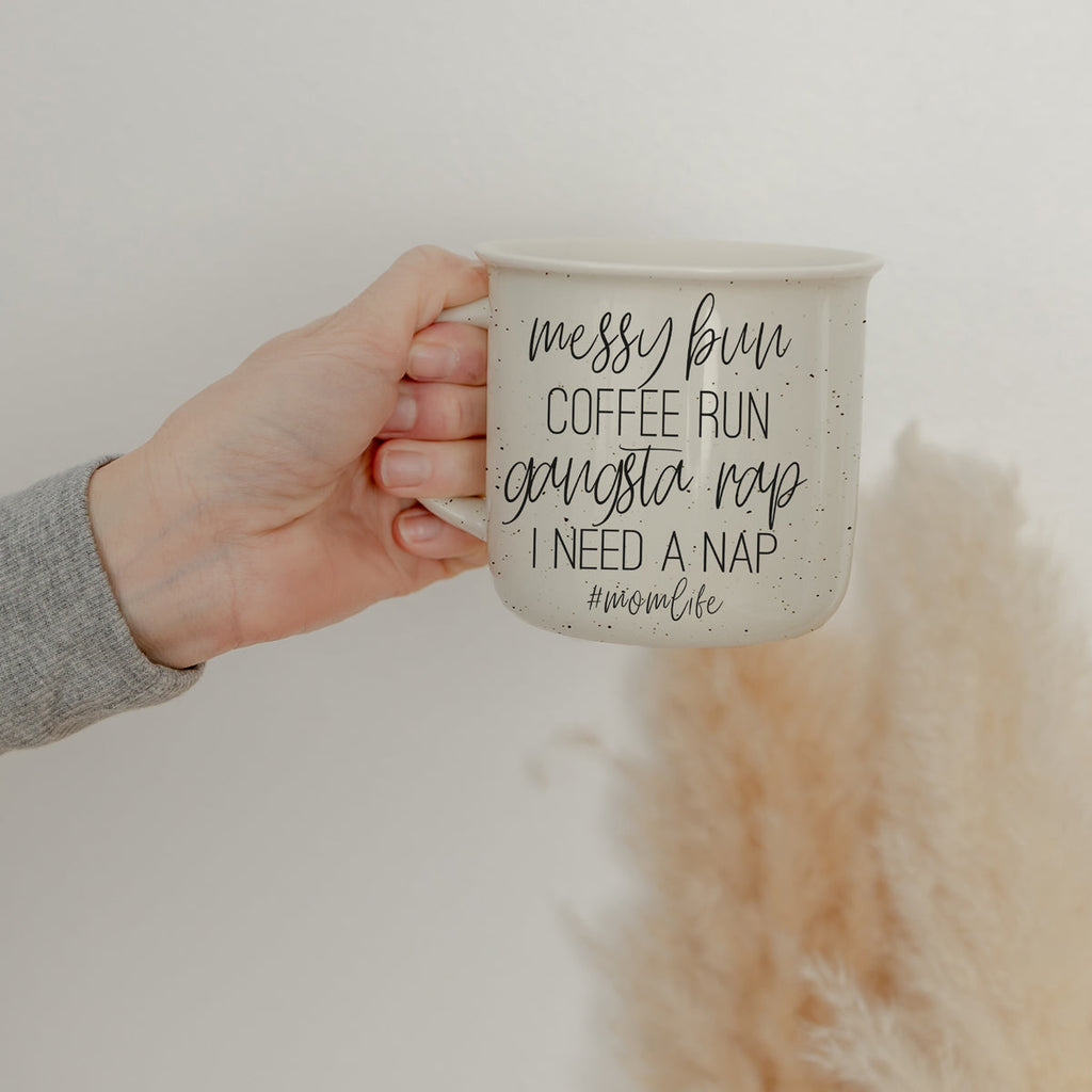 Messy Bun Coffee Run 14.5oz Ceramic Campfire Mug Double-Sided Speckled