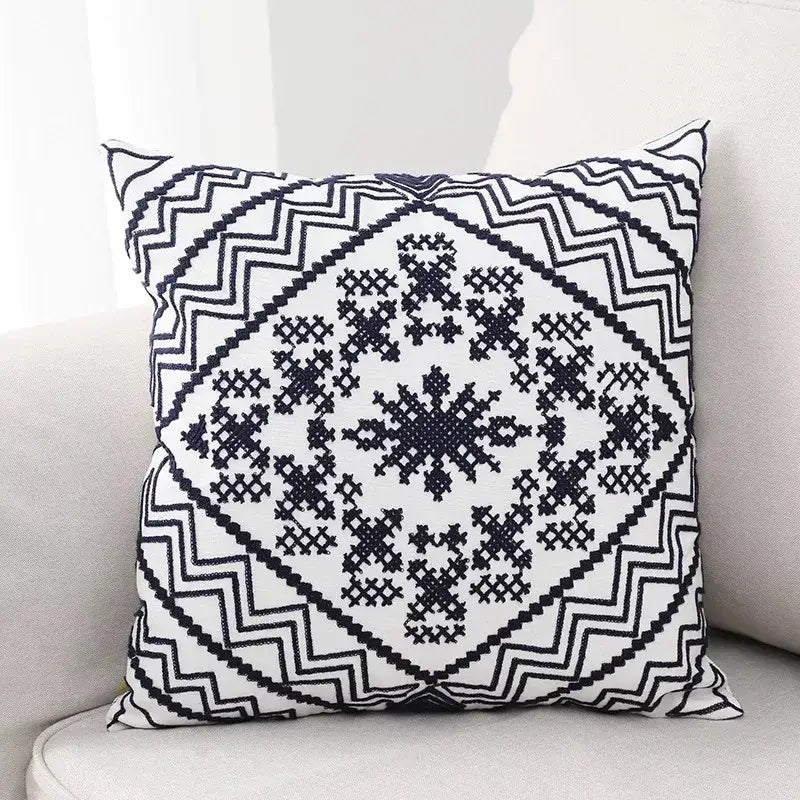 Aztec embroidery canvas cushion cover living room throw pillow