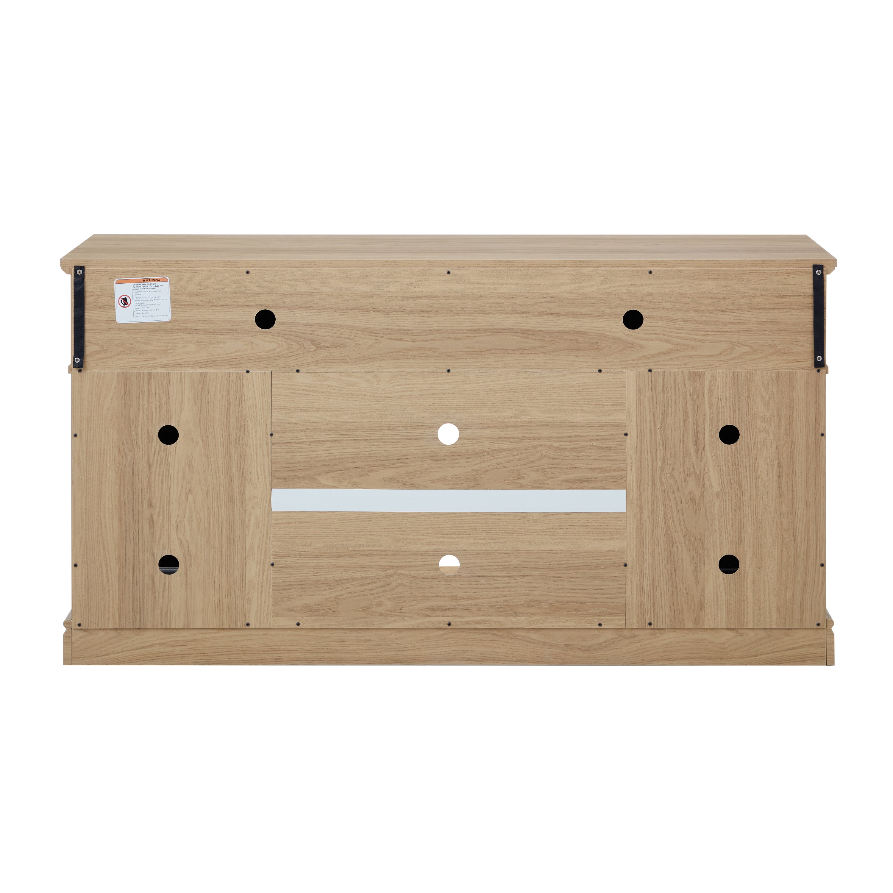 TV Stand Farmhouse Light Oak MDF Embossed Doors 3-Shelf Fits 65 In TV 58.27 In