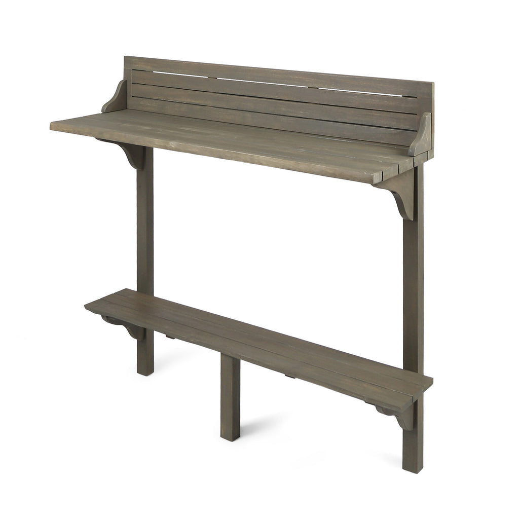 Outdoor Balcony Bar Set Acacia Wood Gray 3 Piece Table 2 Stools Seats 2