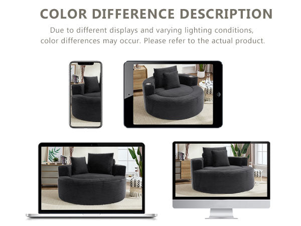 55" Round Memory Foam Velvet Sofa Bed with Cup Holder