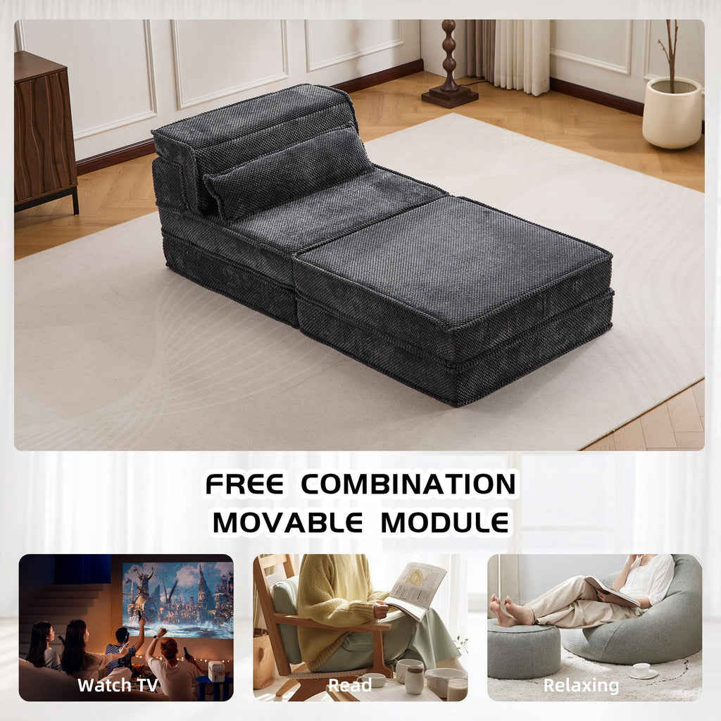 Sofa Convertible Modular Circle Fleece Dark Gray 1 Seat 79 In Ottoman