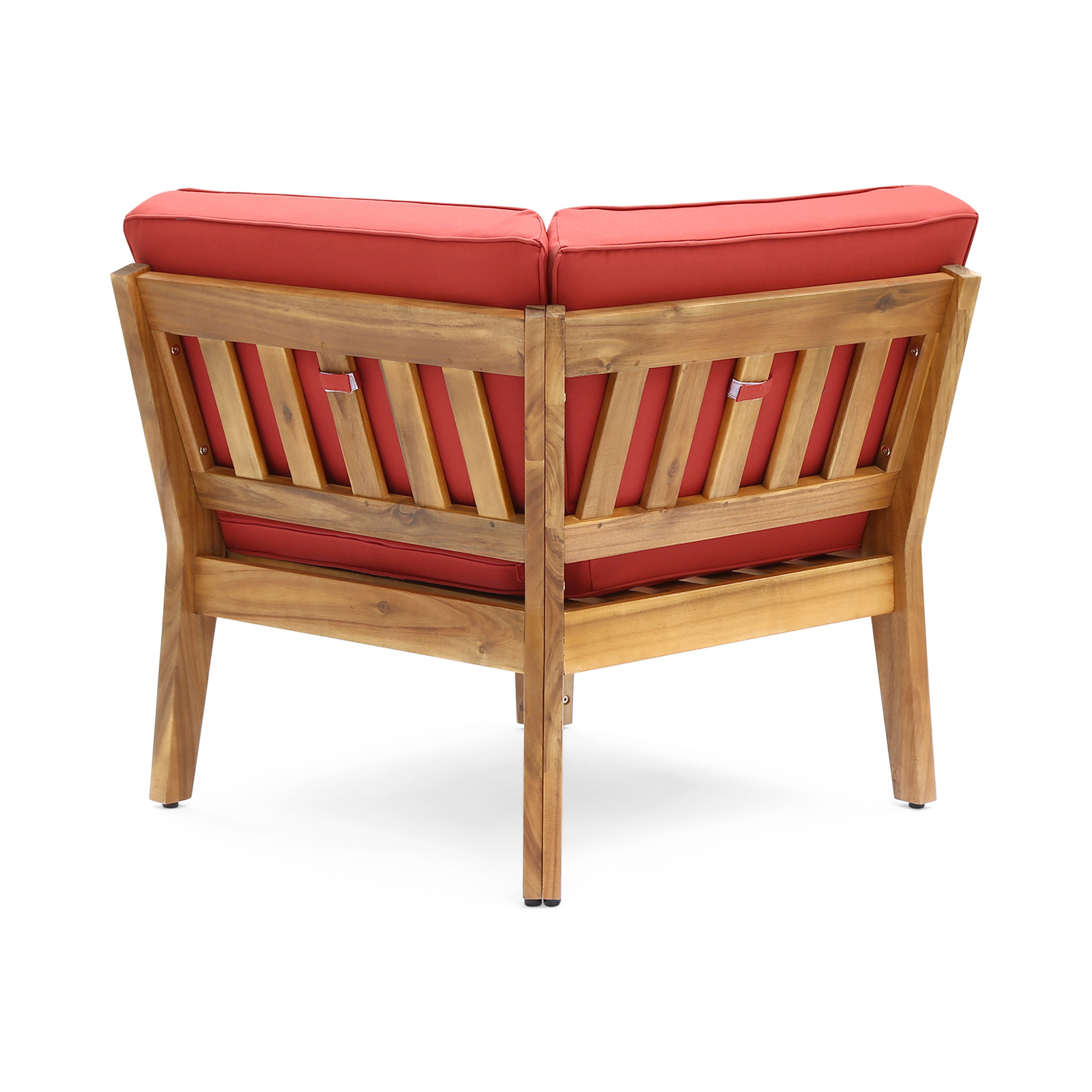 Outdoor Sectional Set Acacia Wood Teak Red Cushions 8 Seat Slatted