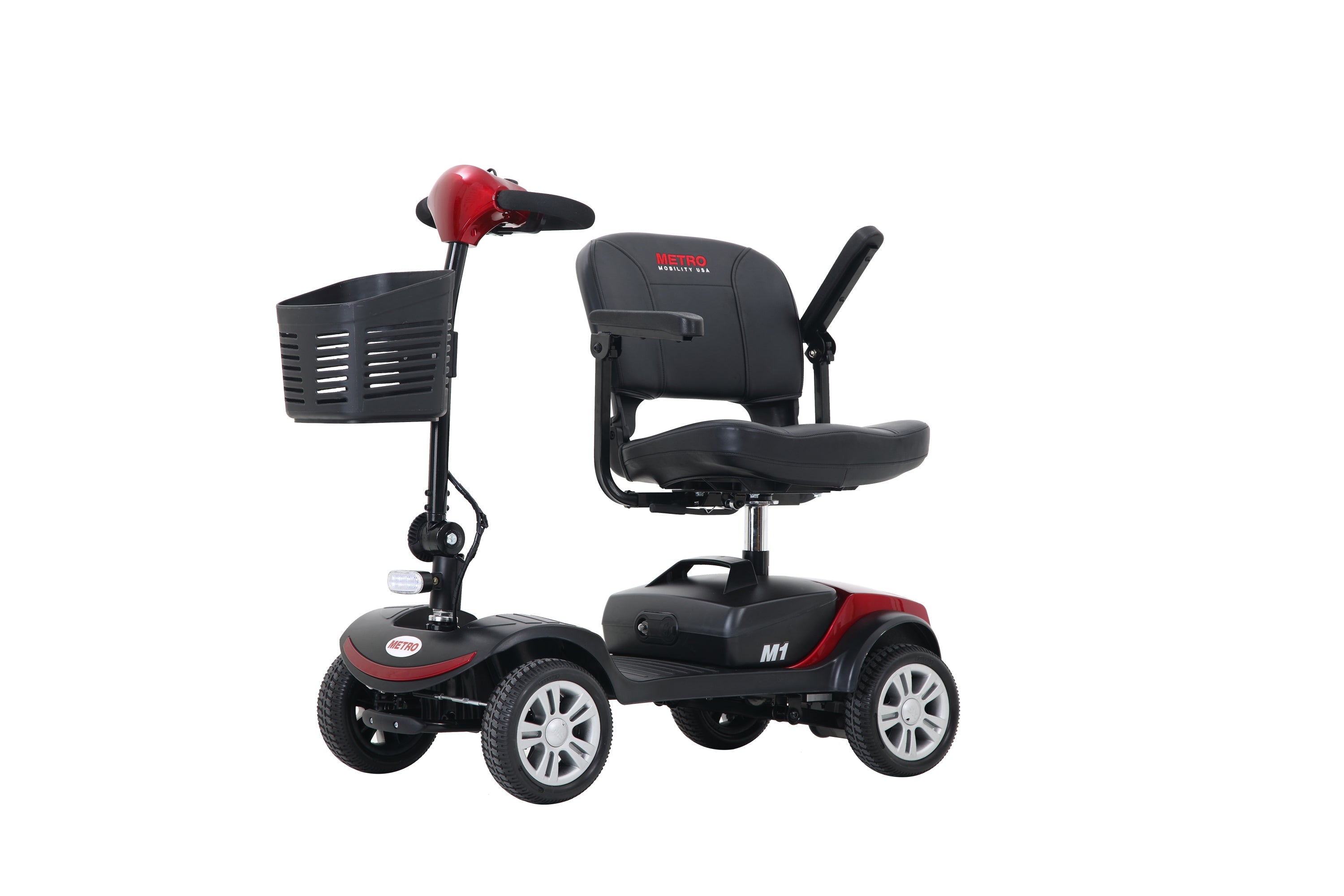 Mobility Scooter 4-Wheel Compact Metal Red 300 LB 10 Mile Rear Suspension