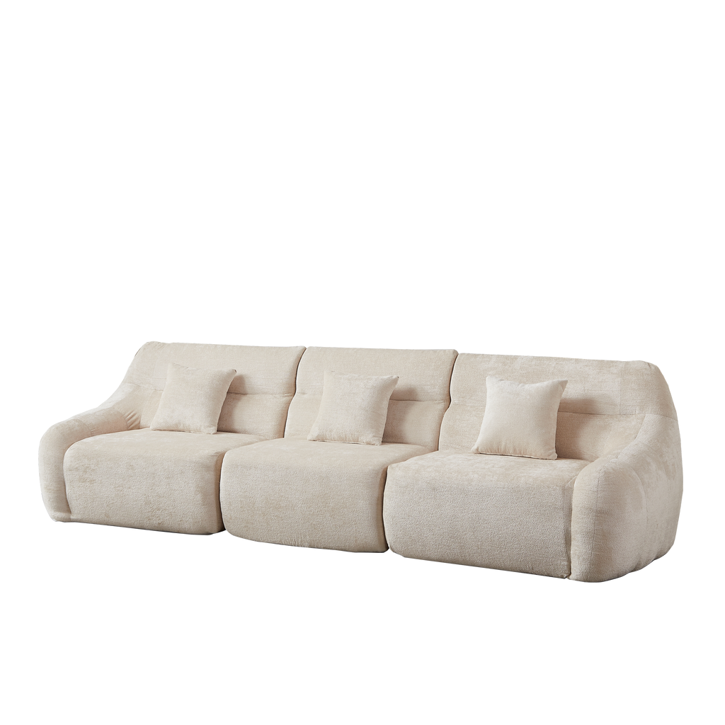 Sectional Sofa Curved Modular Chenille Beige 4 Seat 900 LB No Assembly