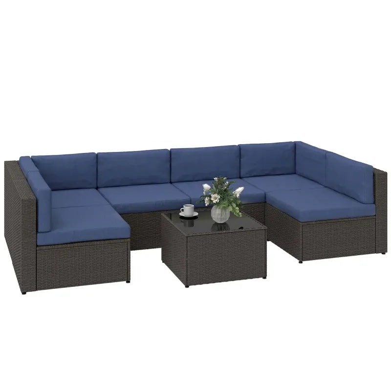 Outdoor Sectional Set PE Rattan Metal Dark Blue Black 7 Piece 264 LB