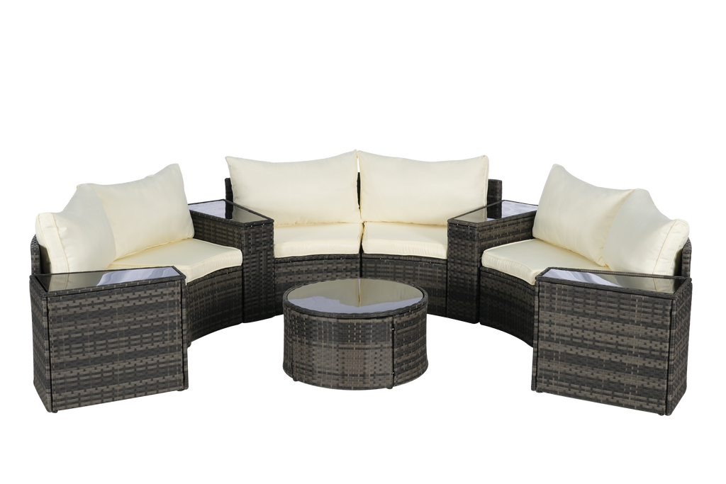 Outdoor Sectional Set PE Rattan Beige Half Moon 11pc