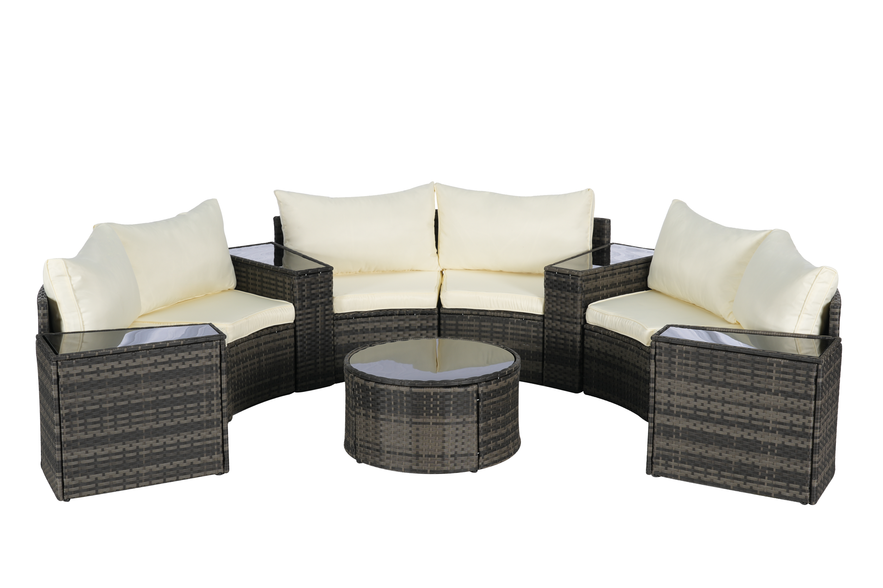 Outdoor Sectional Set PE Rattan Beige Half Moon 11pc