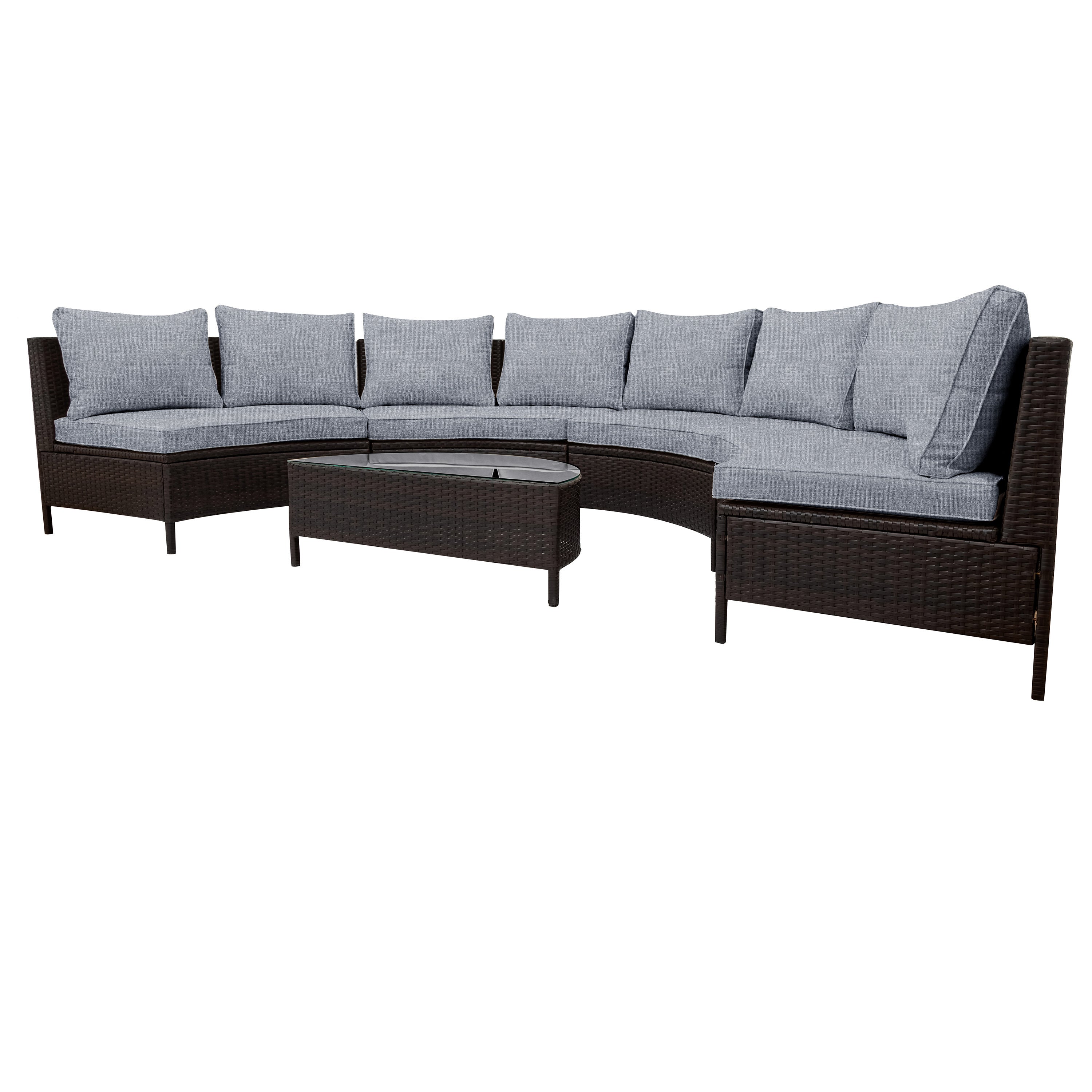 Outdoor Sectional Set PE Rattan Steel Gray Half Moon 5 Piece 350 LB