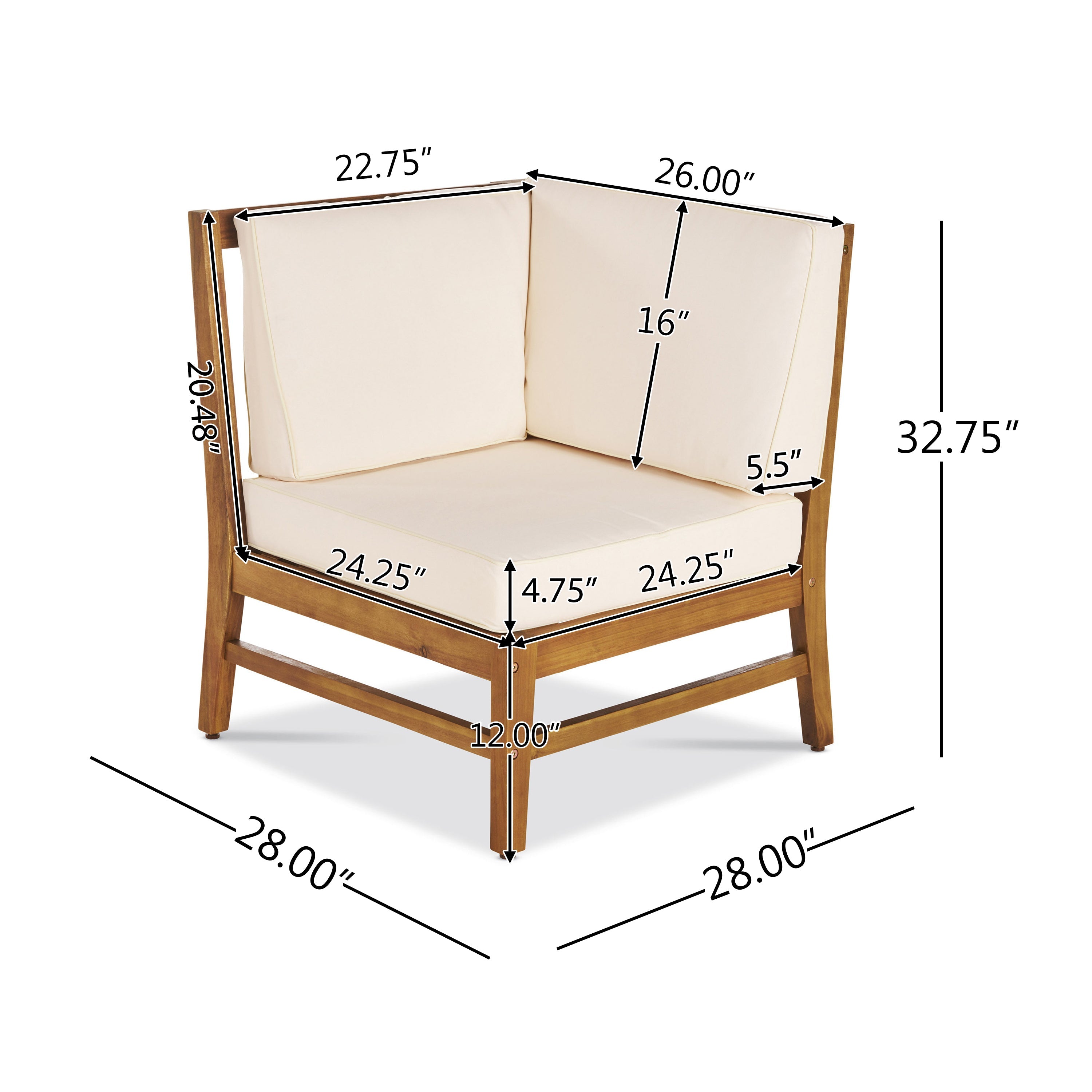 Outdoor Sectional Set Acacia Wood Cream 6 Piece Modular Seats 5