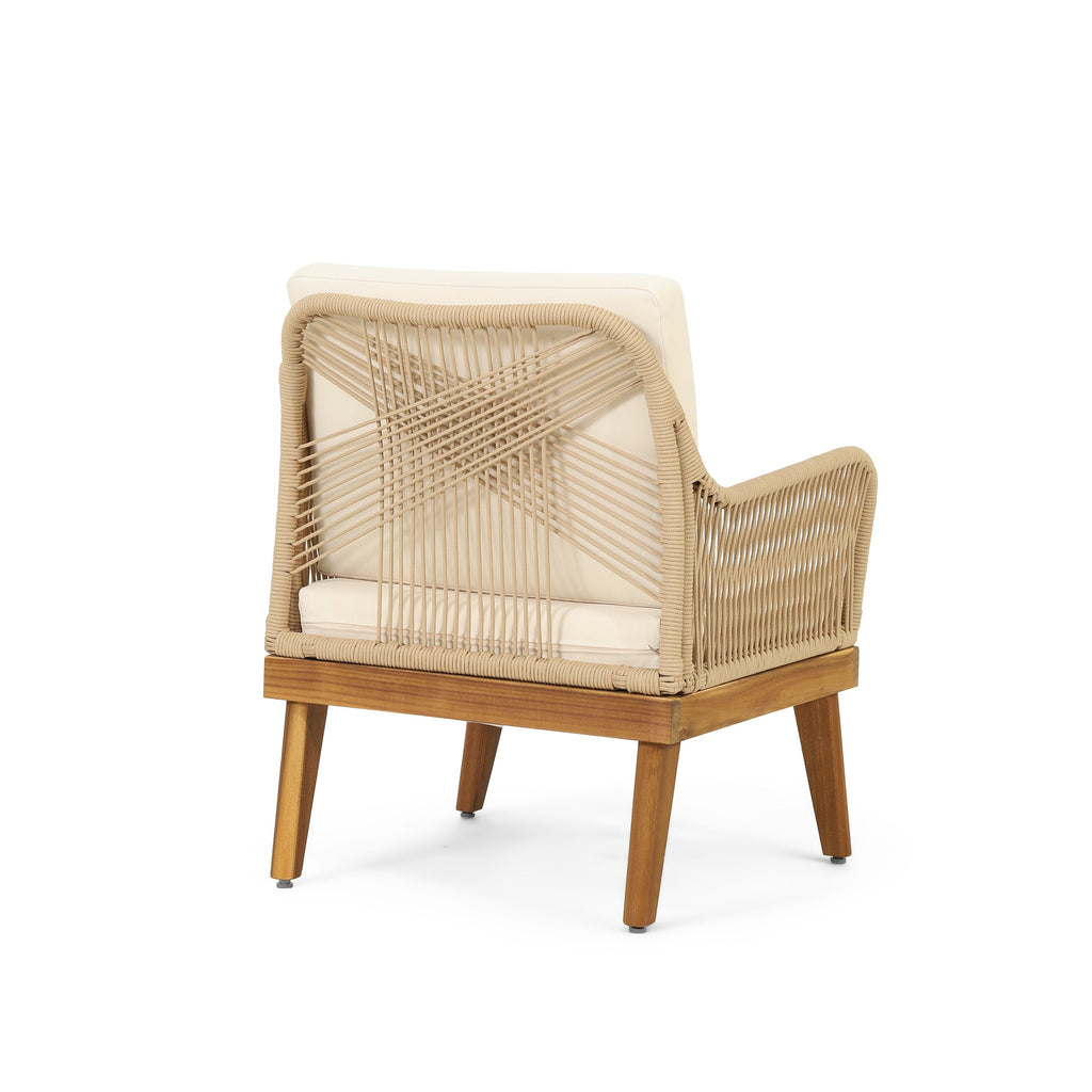 Outdoor Chat Set Acacia Wood Rope Teak Cushions 4 Piece Seats 4