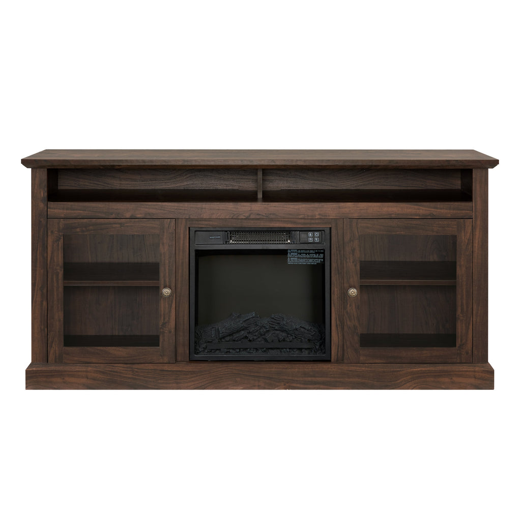 TV Stand Fireplace American Traditional Brown MDF 1400W Fits 65 In TV 60 In