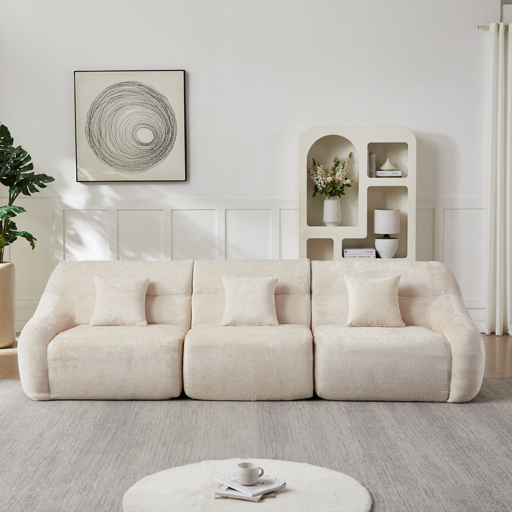 Sectional Sofa Curved Modular Chenille Beige 4 Seat 900 LB No Assembly
