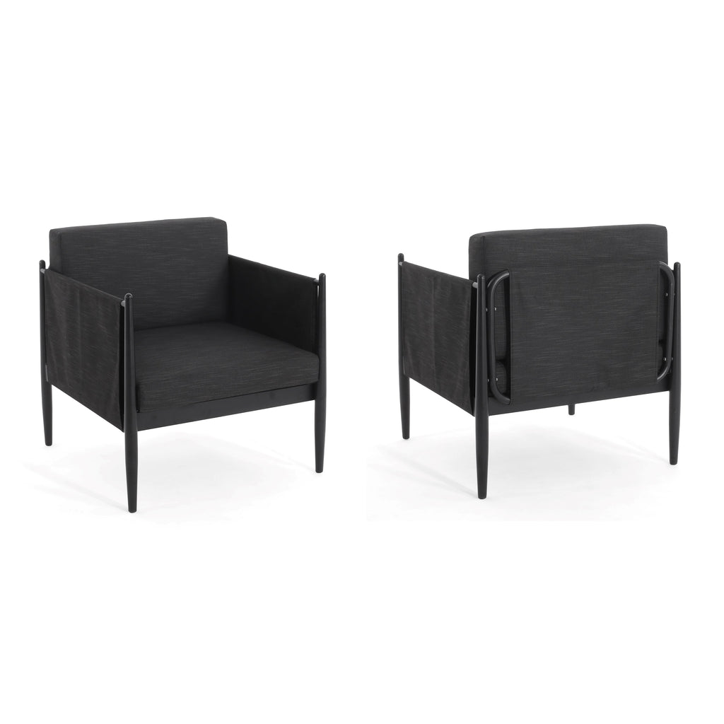 Dawson Outdoor Patio 2pcs Black Aluminum Club Chair Set with Water-Resistant