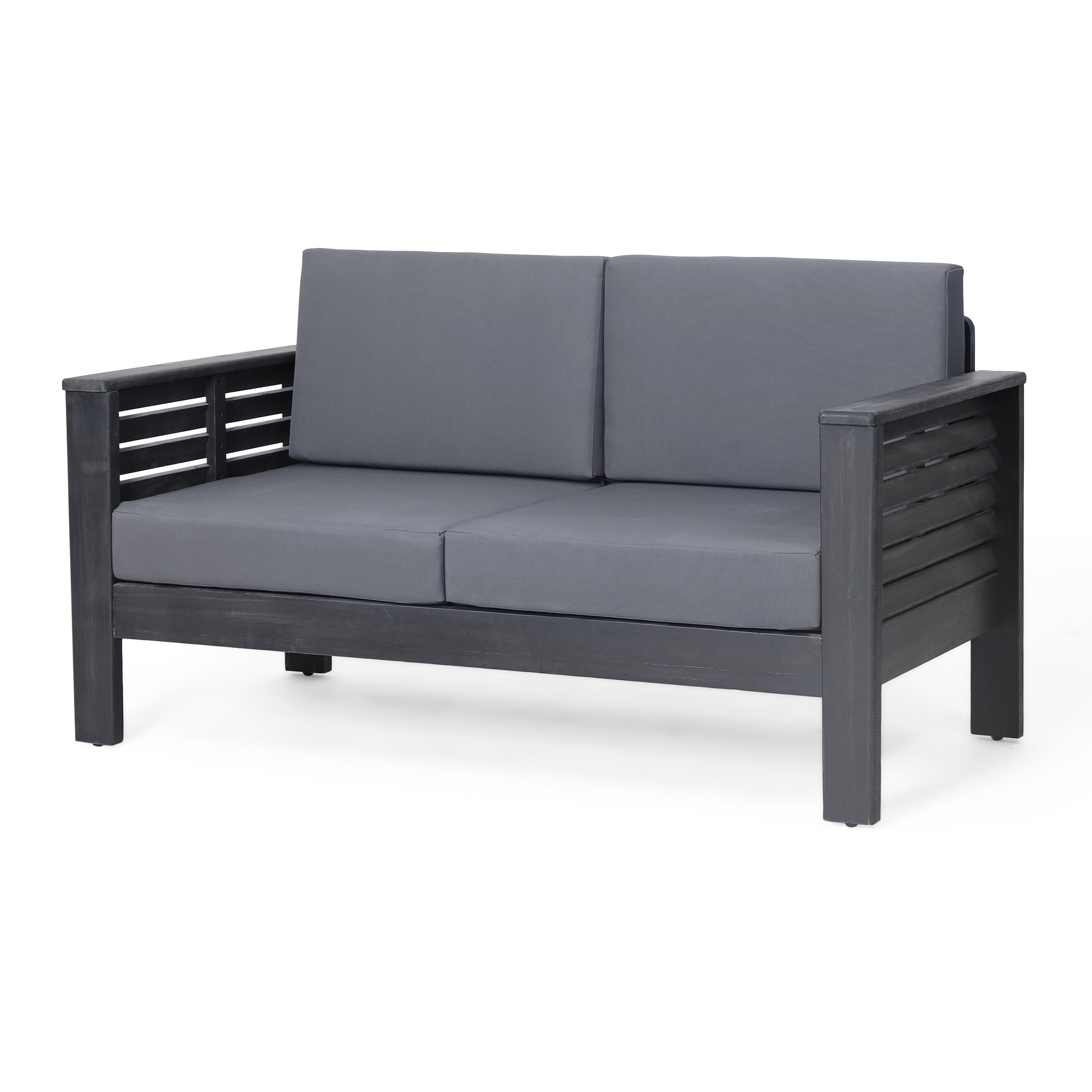 Outdoor Patio Set Acacia Wood Gray 2 Piece Loveseat Coffee Table Cushions