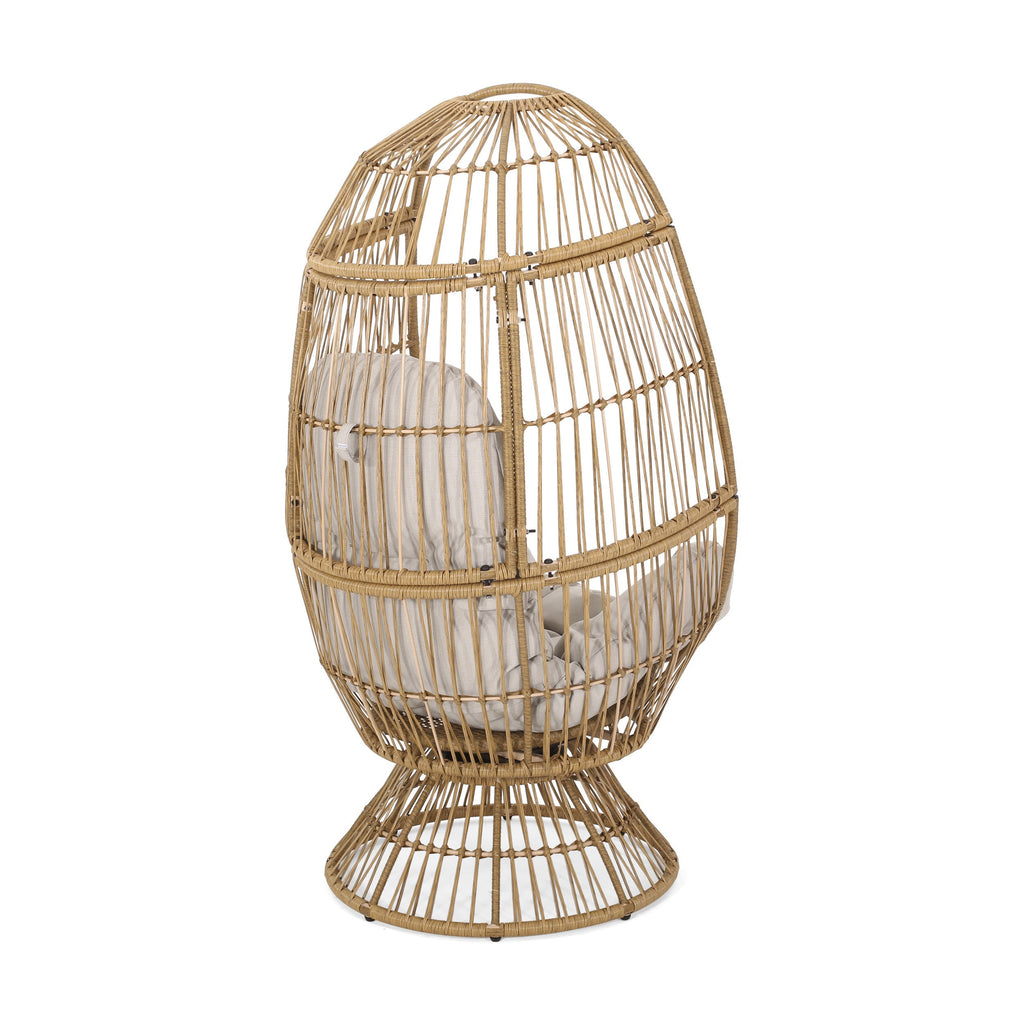 Outdoor Egg Chair PE Rattan Swivel Basket Natural Cushion 30.5in
