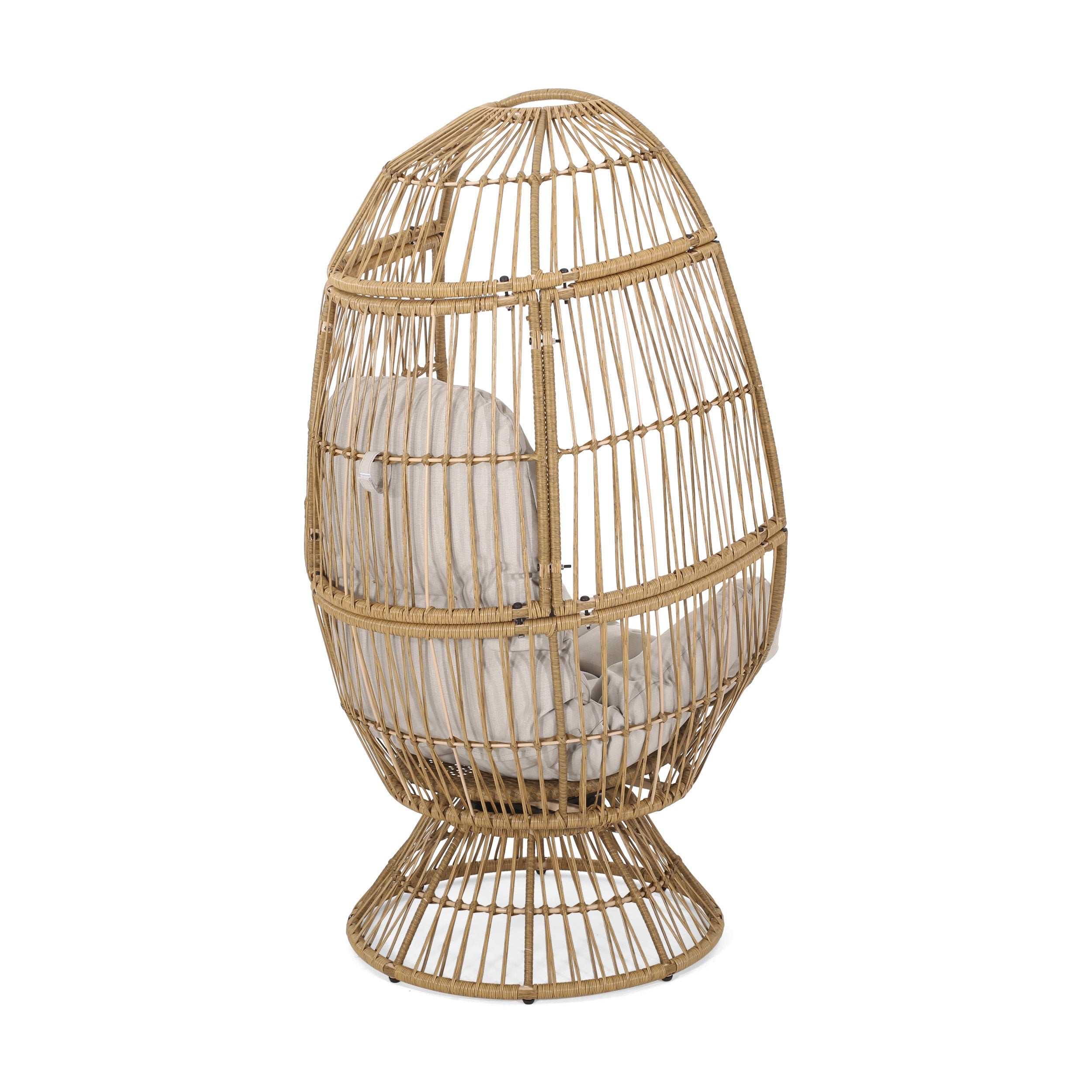 Outdoor Egg Chair PE Rattan Swivel Basket Natural Cushion 30.5in