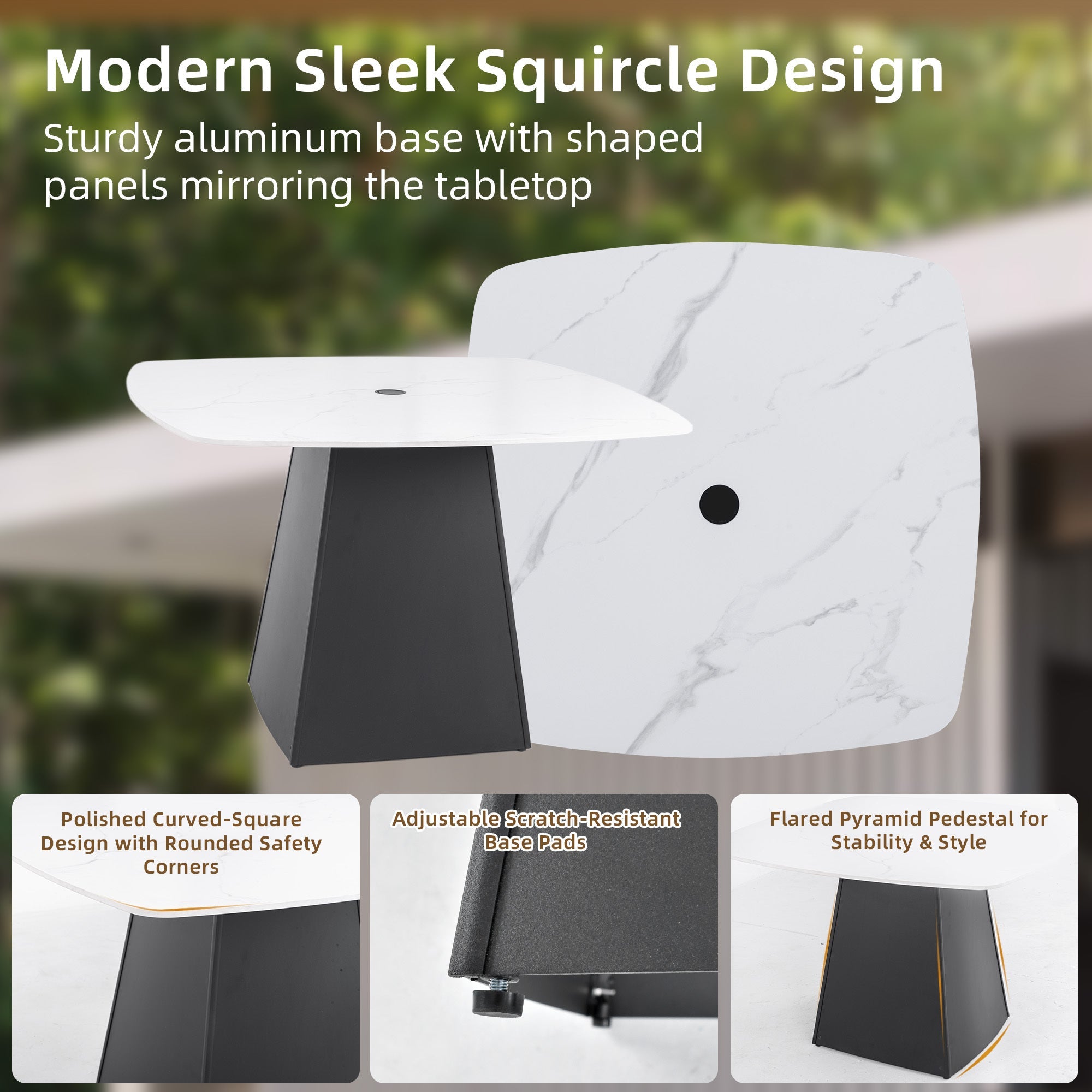 Outdoor Dining Set Aluminum Sintered Stone Black Squircle 5 Piece Swivel