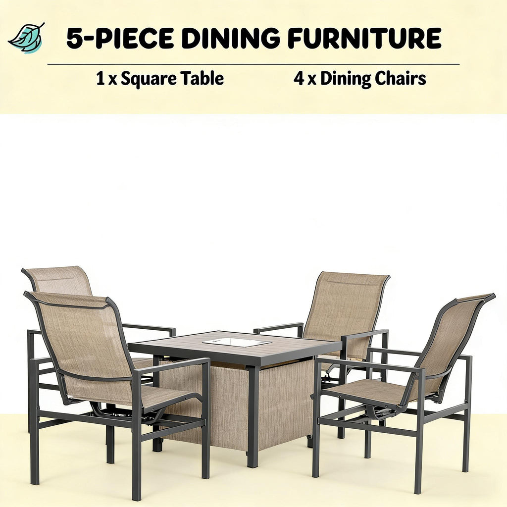 Outdoor Dining Set Steel Mesh 5 Piece 4 Rocking Chairs Built In Ice Bucket