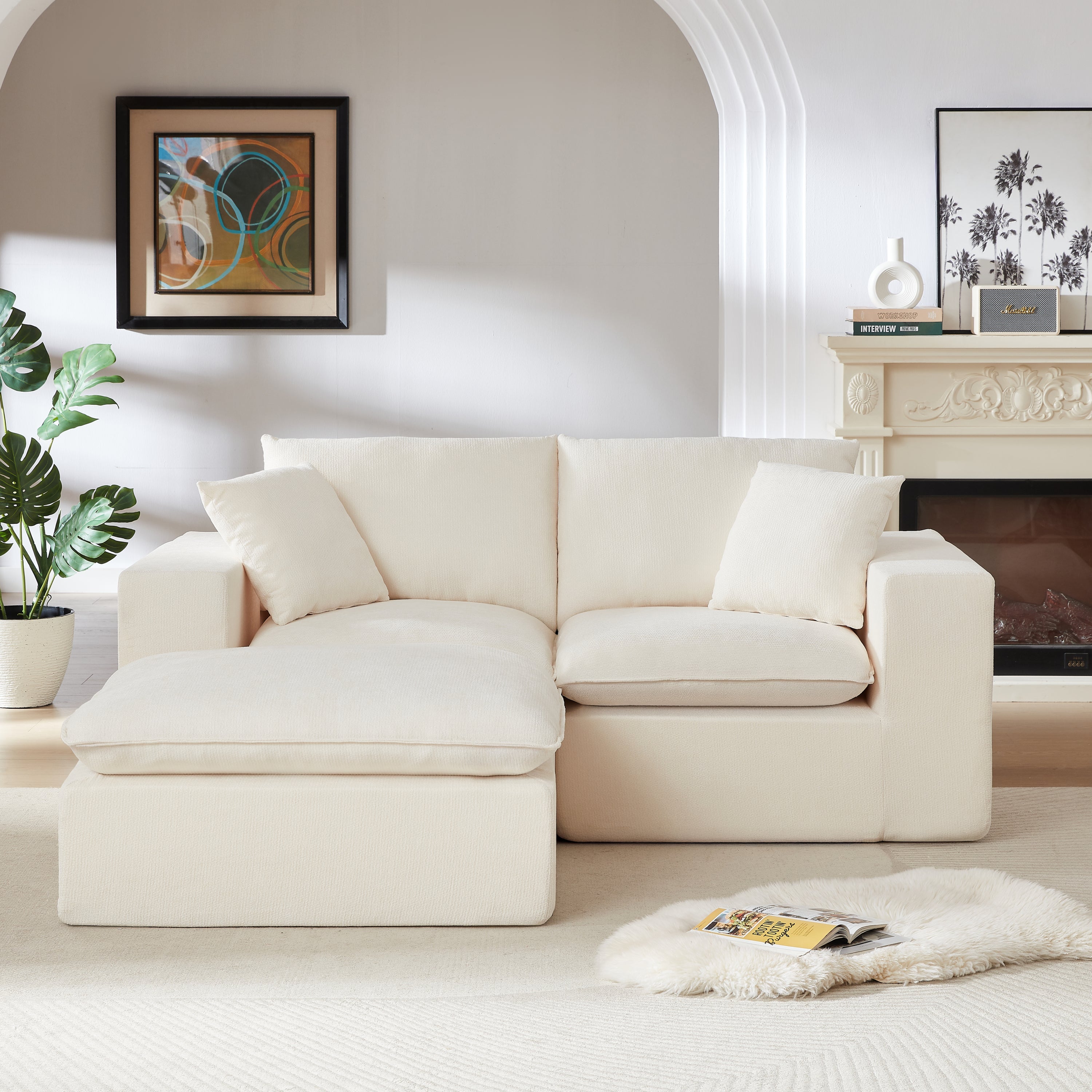 Sofa Cloud Modular Chenille White 2 Seat 79 In Sponge Particle Fill