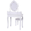 Vanity Table Set with Cushioned Stool with 360¬∞ Rotating Oval Mirror and Three Drawers-White