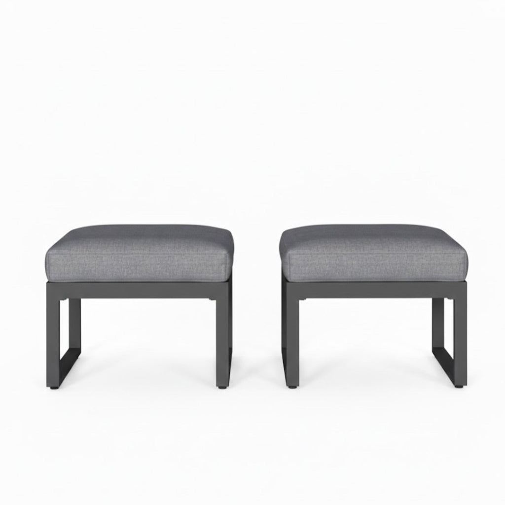 Outdoor Ottoman Aluminum Black Gray Cushion Rectangular Set of 2