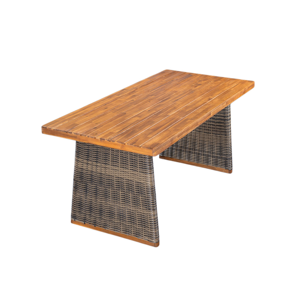 6 Pcs Outdoor Acacia Wood Dining Set with PE Rattan Stacking Chair, Grey