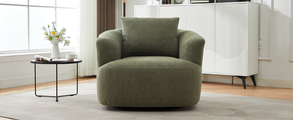 Accent Chair Swivel Barrel Chenille Green 360 Degree Pocket Spring 38 In