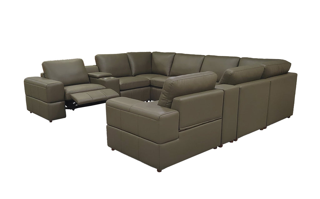 Sectional Sofa Modular Leather Match Olive 8 Seat 2 Recliners 128 In