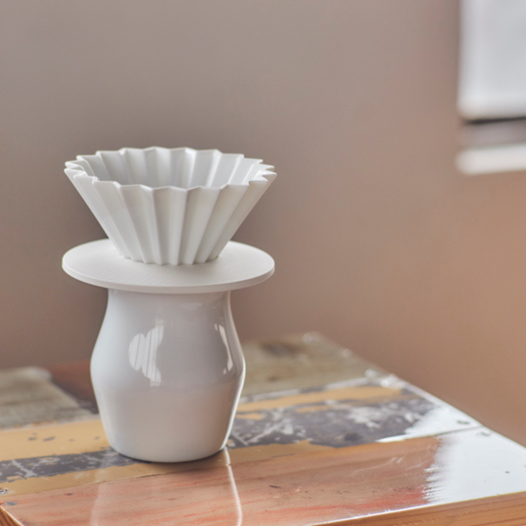 ORIGAMI - Coffee Dripper Holder - Grain Pattern - White with Black
