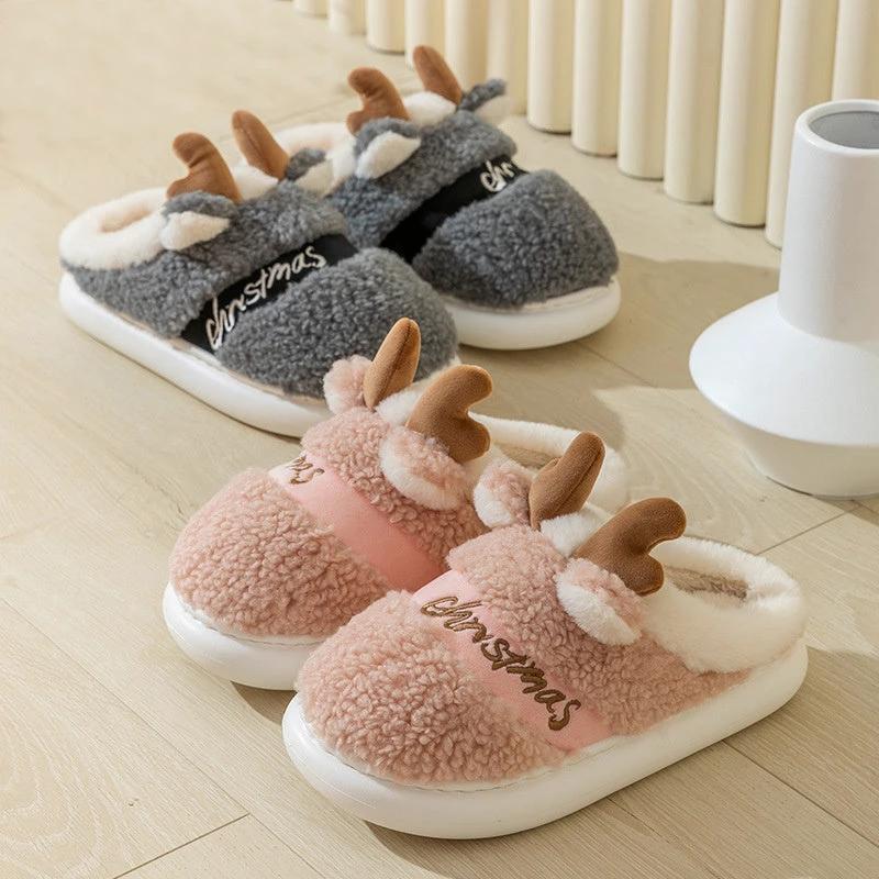 Mandotos Christmas Elk Slippers Cozy Winter Home Slippers