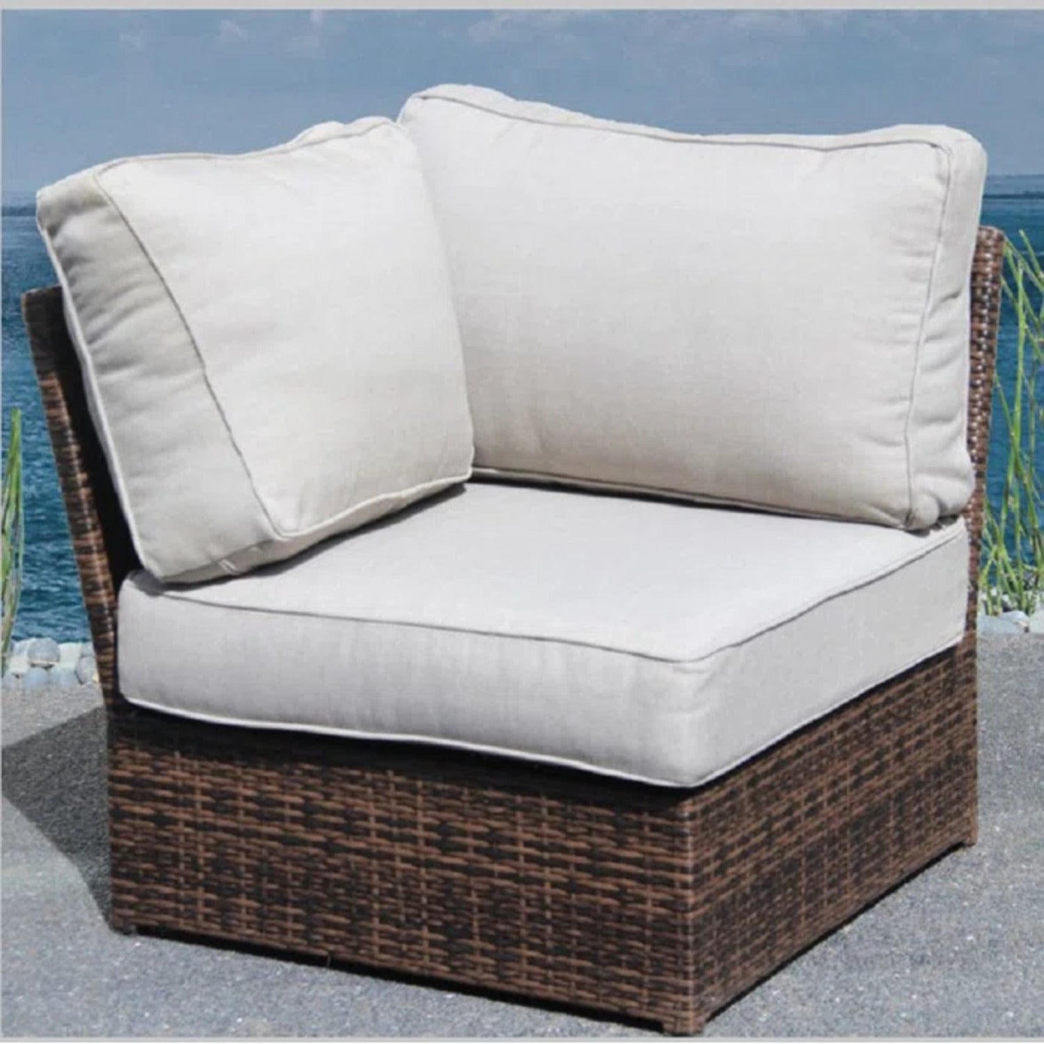 Outdoor Corner Wedge Chair Wicker Espresso Coastal with Cushion