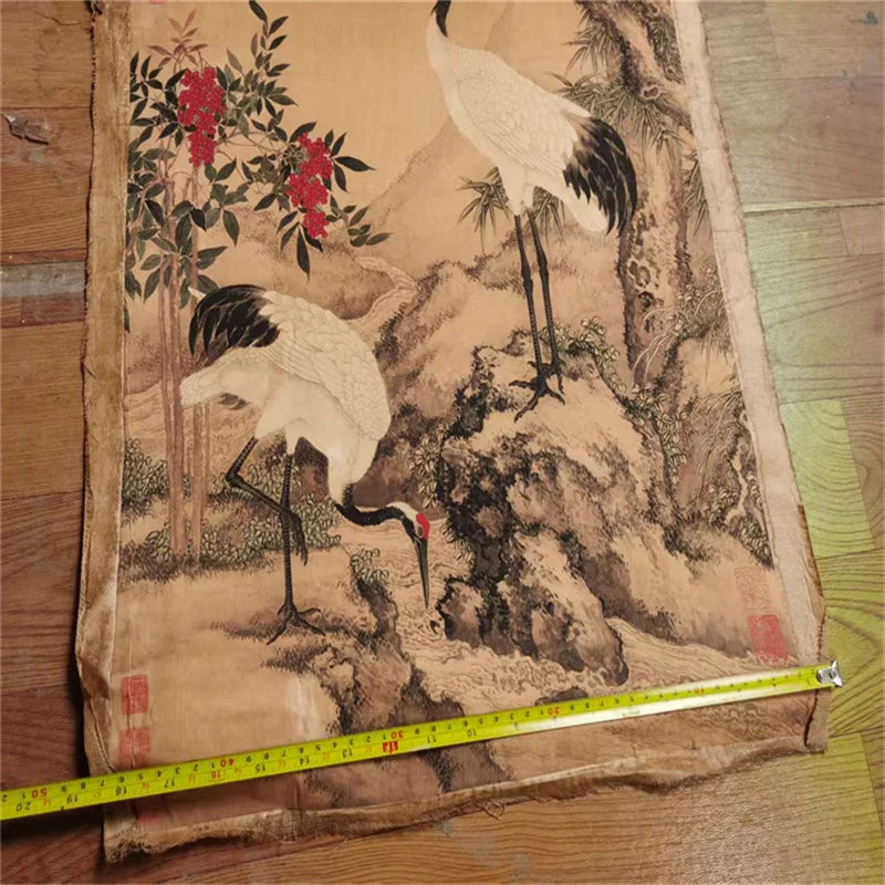 Chinese Rice Paper Scroll Wall Art, Double Crane