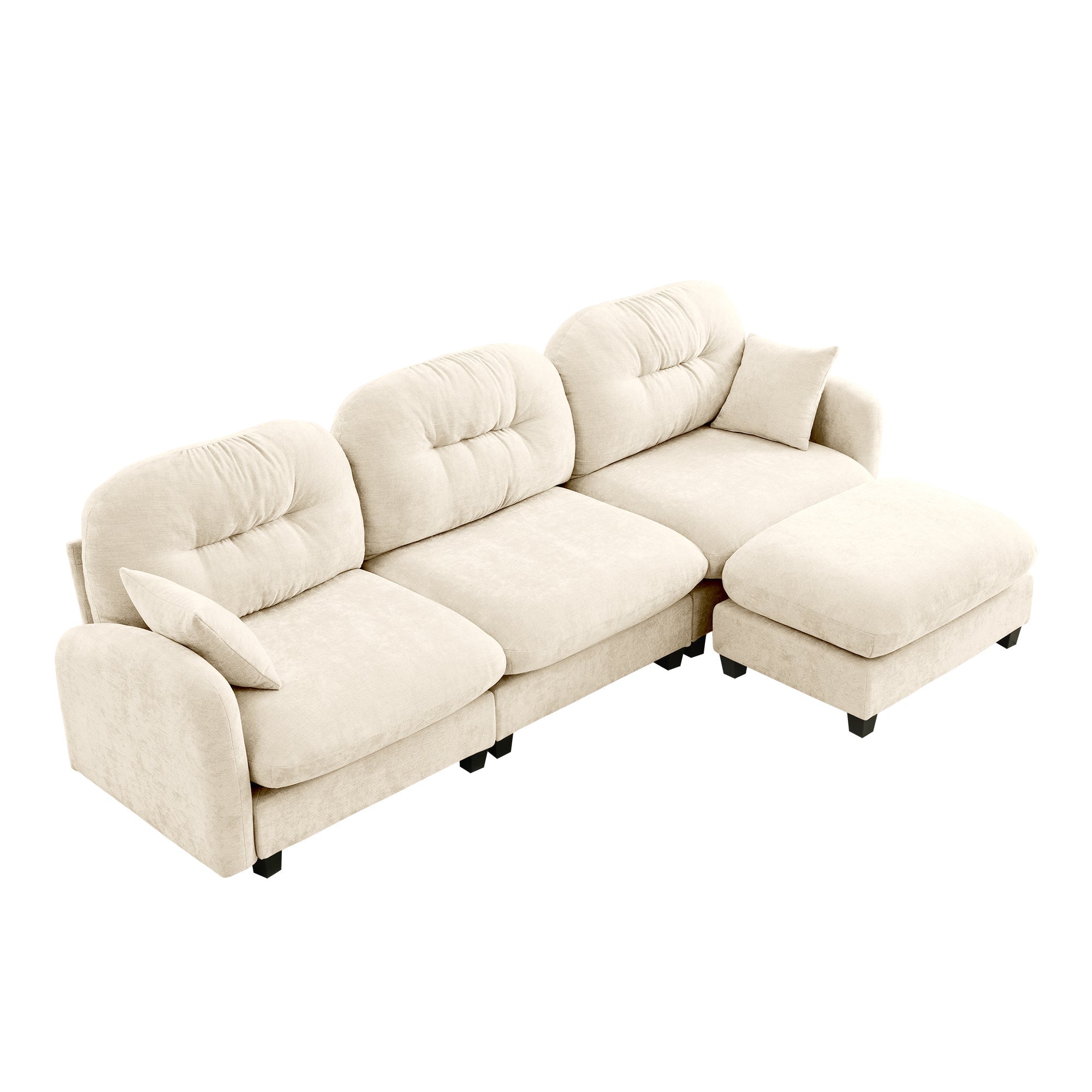 Sectional Sofa L-Shape Modular Chenille Beige 3-Seat with Ottoman