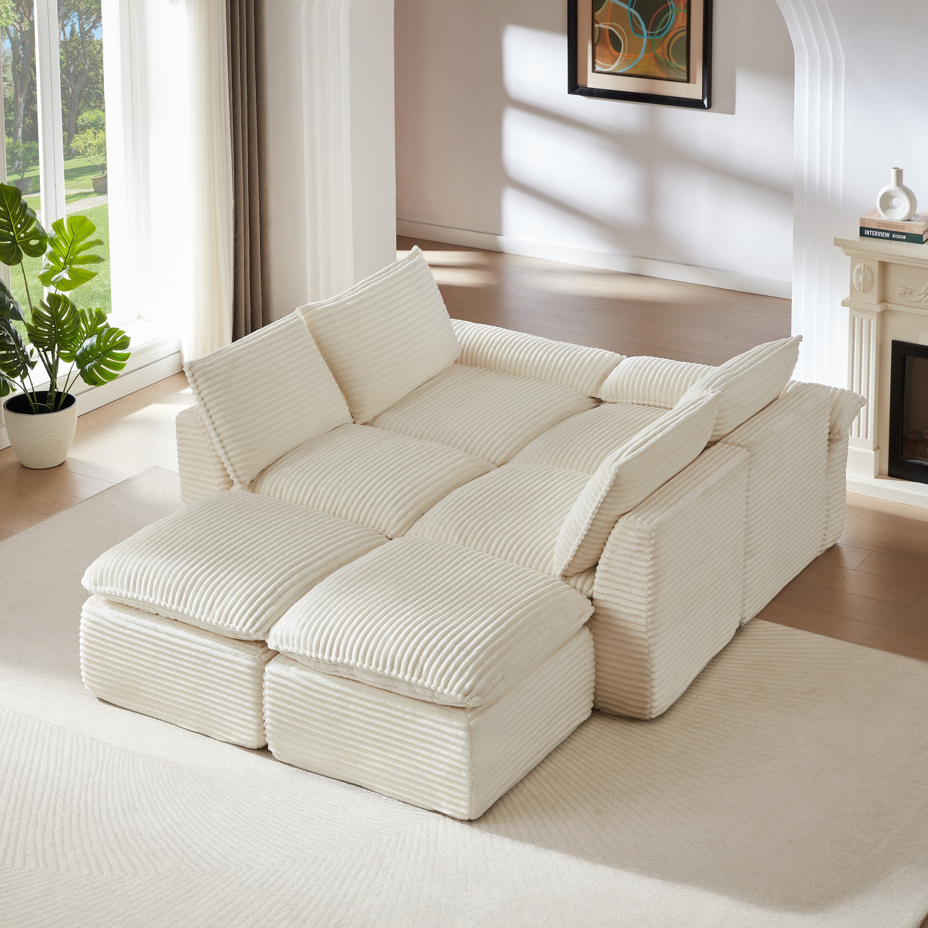 Sectional Sofa Cloud Modular Corduroy White 6 Seat 101 In Sponge Fill