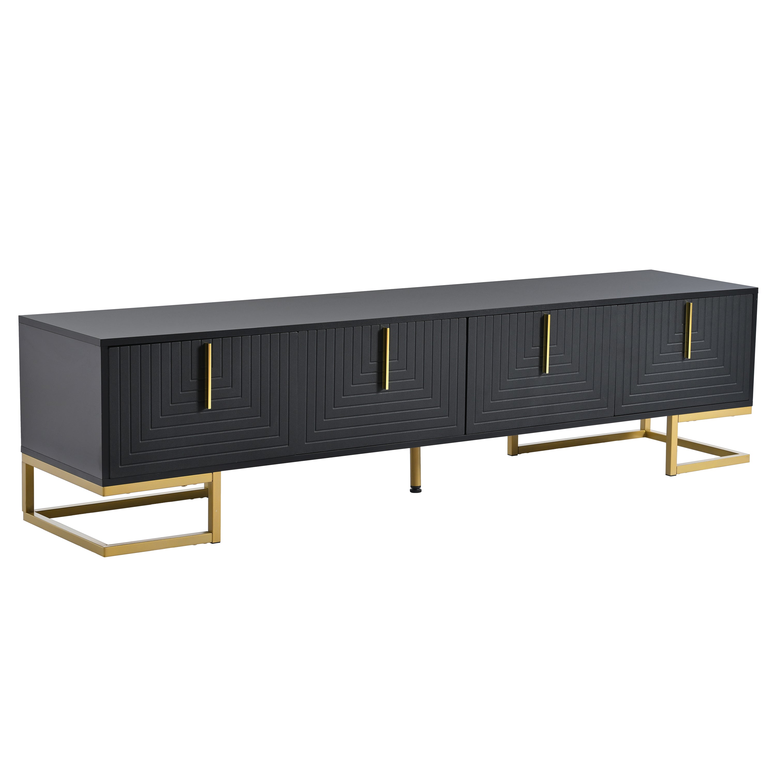 TV Stand Modern Black Gold Geometric Door MDF Adjustable Shelves Fits 80 In