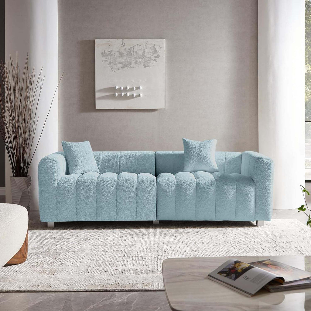 Sofa Modular Velvet Teddy Blue 3 Seat Metal Legs 87 In 750 LB