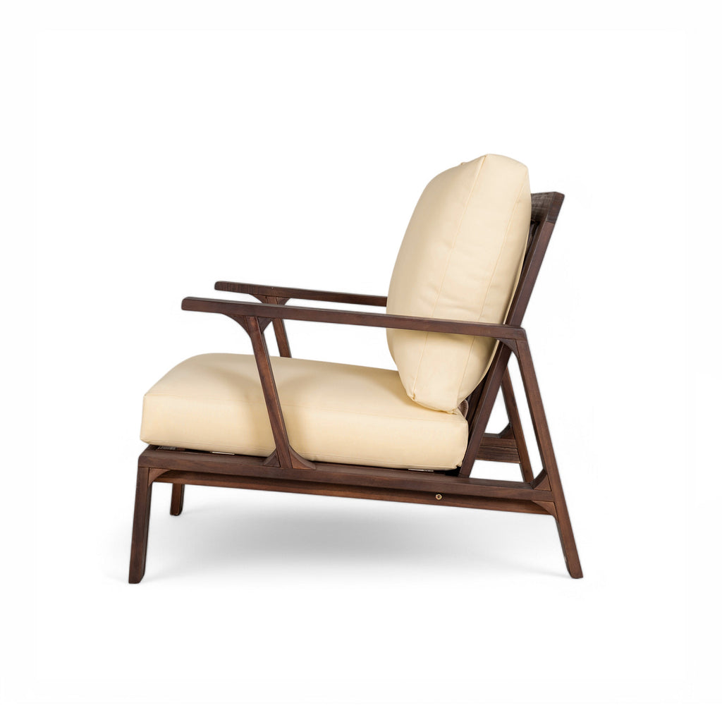 Outdoor Accent Chair Acacia Wood Dark Brown Beige Cushion 27.6in