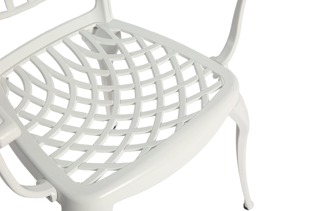 Outdoor Bistro Set Cast Aluminum White 3 Piece Umbrella Hole Cushions