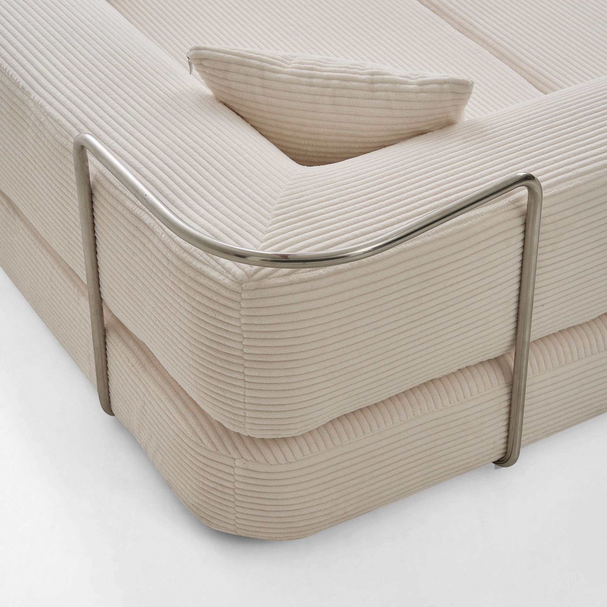 Sofa Floor Low Profile 5-in-1 Corduroy Cream Sleeper with Blanket 74.8 In