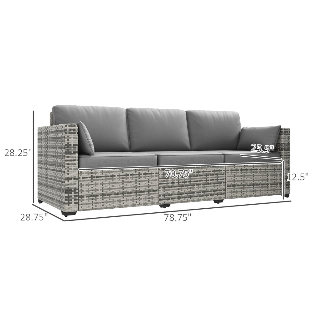 Outdoor Sofa Set PE Rattan Gray 3 Seat Steel Frame 792 lb Capacity